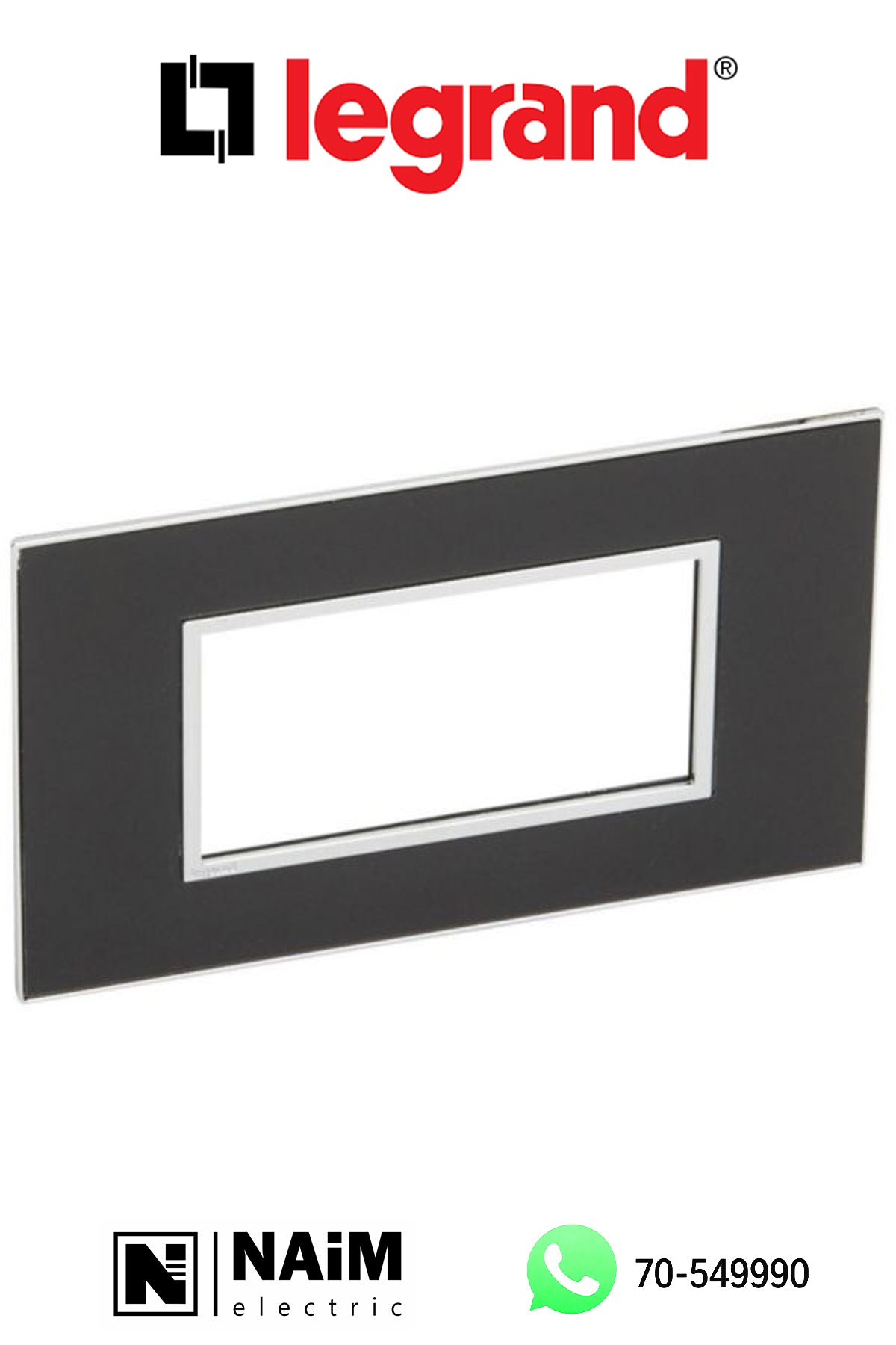 575033 Plate - Italian/French/German std - square - 4 modules - Mirror Black