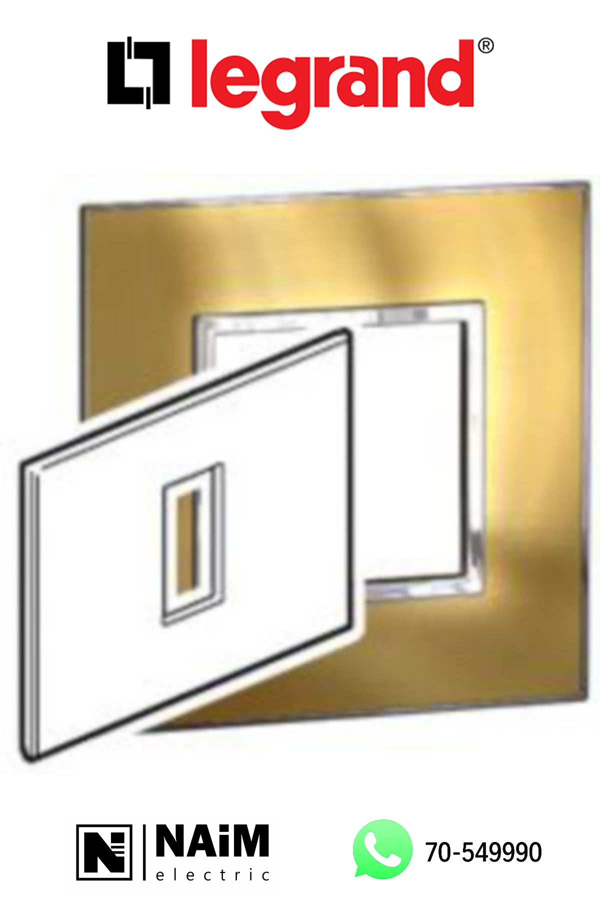 576410 Plate - Italian / US std - square - 1 module - gold brass