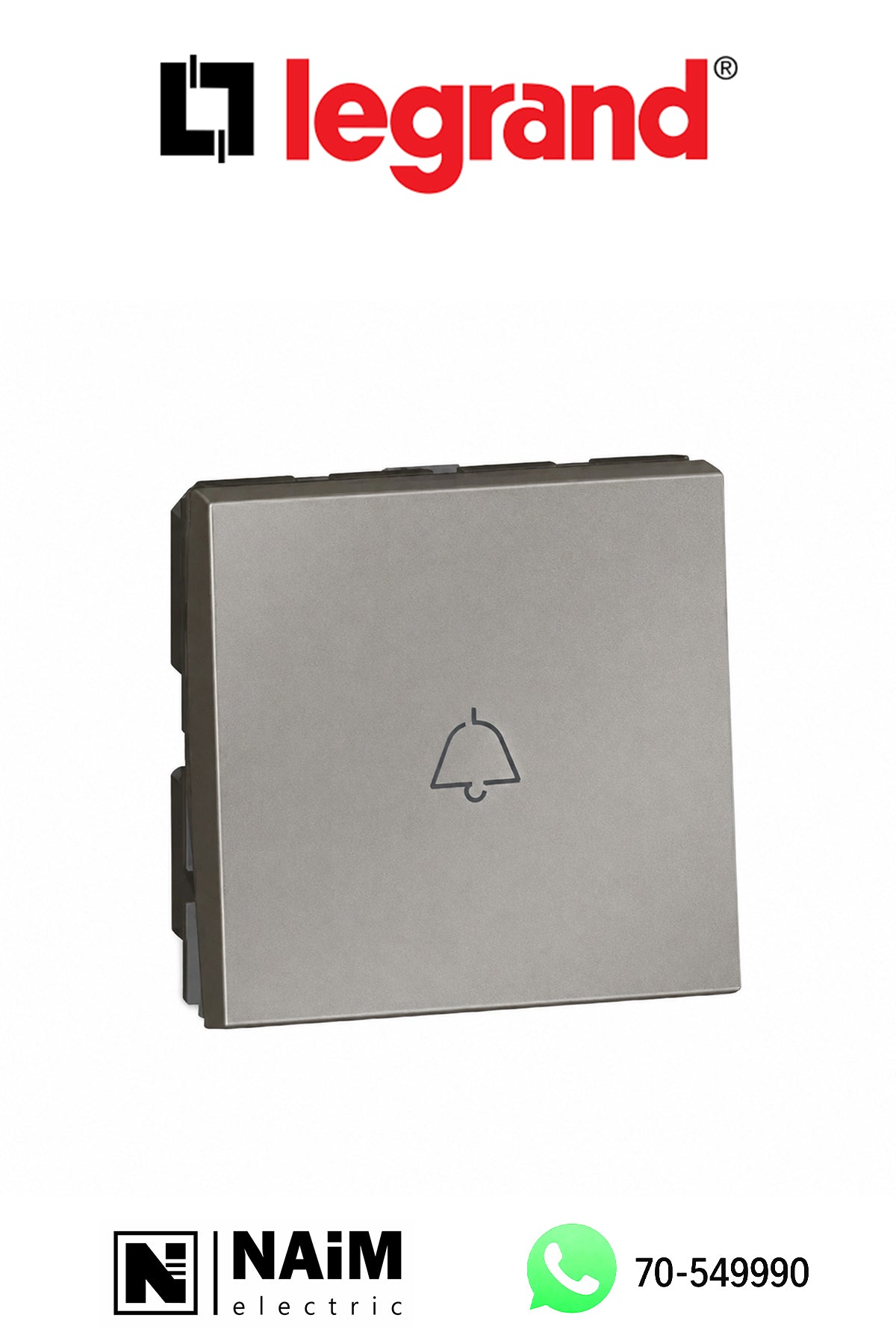 572556 1-Way Push-Button Arteor, with Bell Symbol, 2 Modules, Magnesium