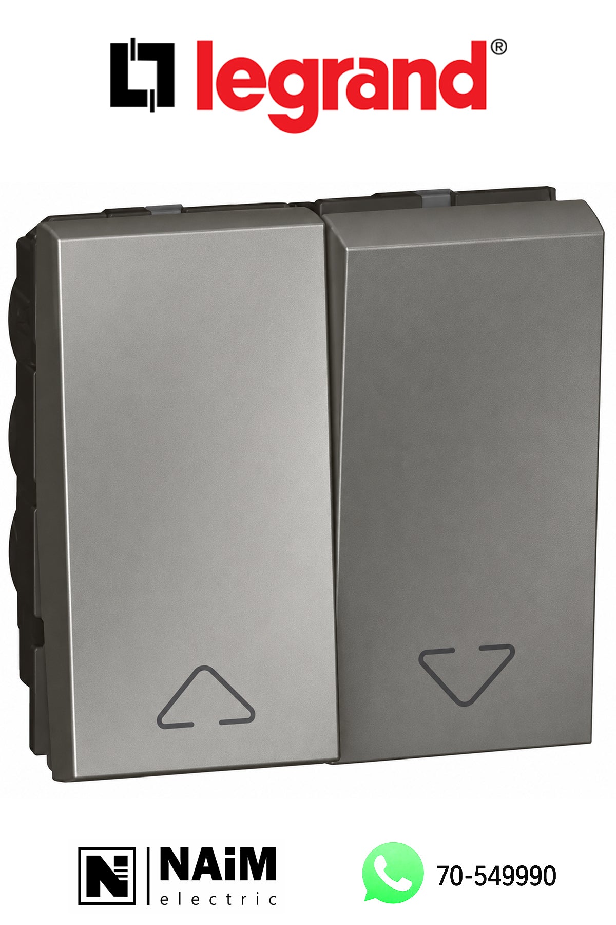 572720 Double switch for electric roller blinds control - 2 modules - Magnesium