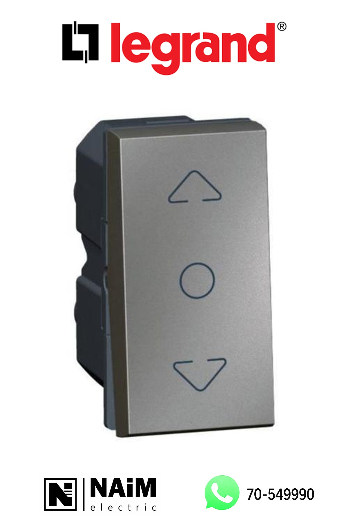 572702 Curtain switch - centre off - 1 module - Magnesium