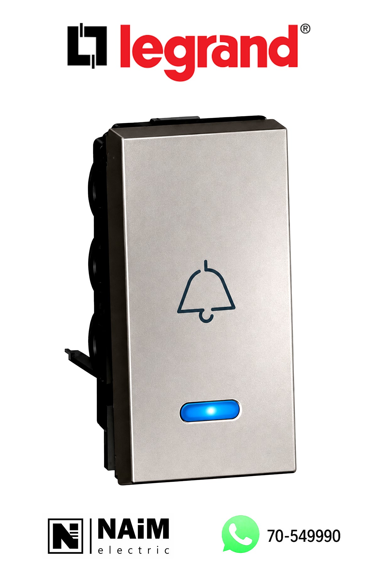 572516 1-way push-button - with locator and bell symbol - 1 module - Magnesium