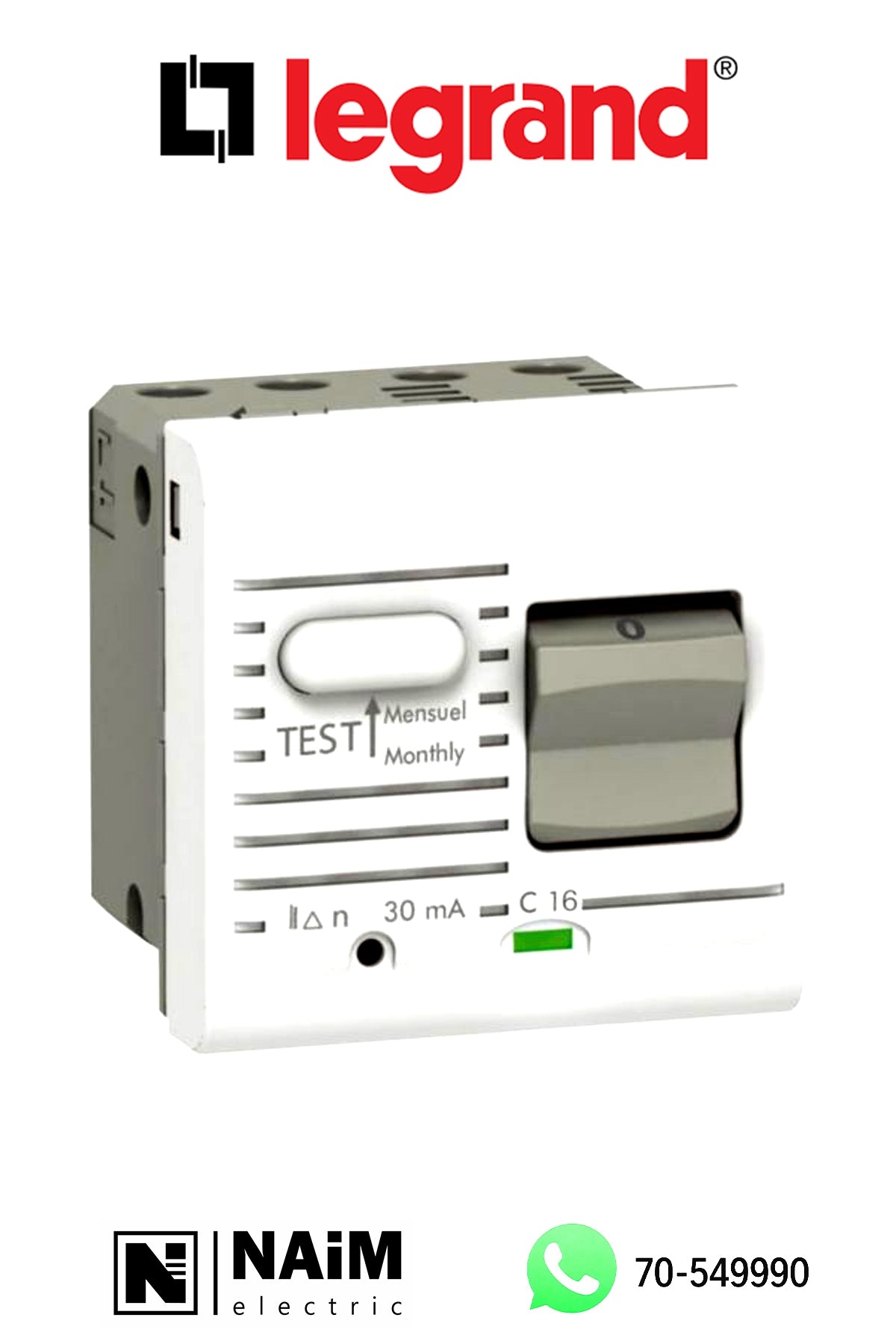 572360 single pole + neutral - 30 mA - 2 modules - white