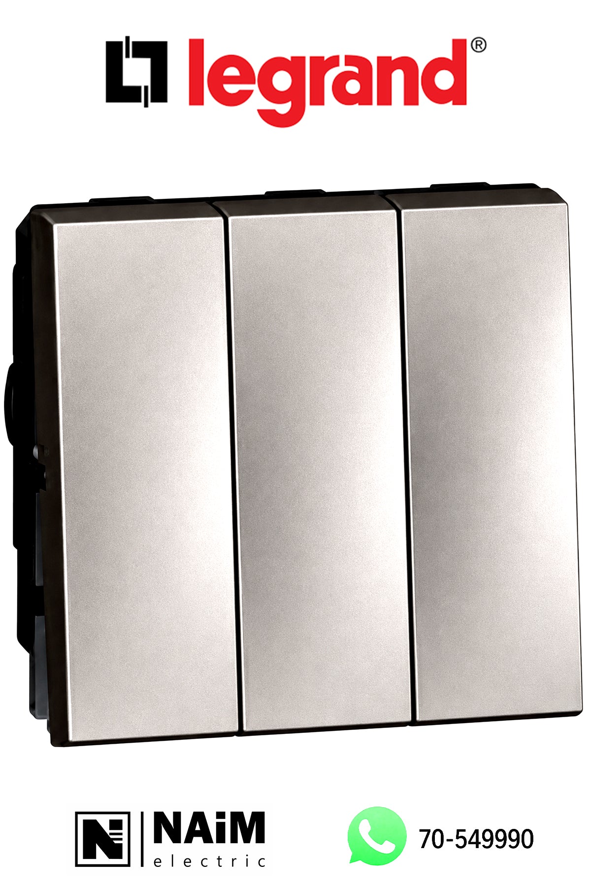 572544 2 x 2-way + 1-way switch - 20 AX - 250 V~ - 3-gang - 2 modules -Magnesium