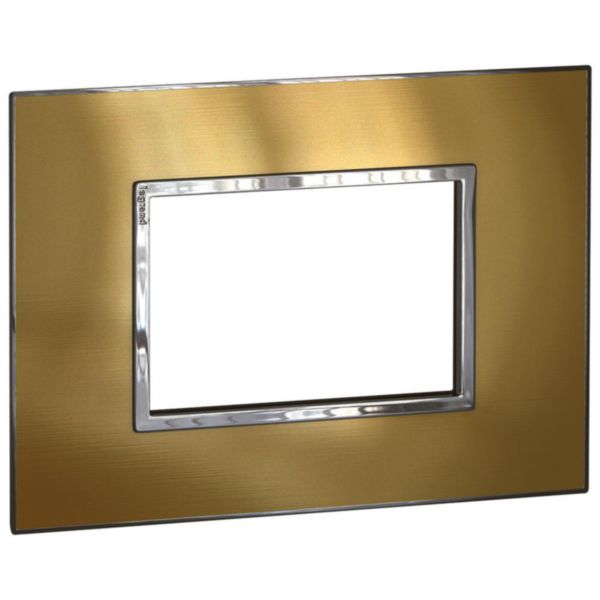 576450 Plate - Italian / US std - square - 3 modules - gold brass