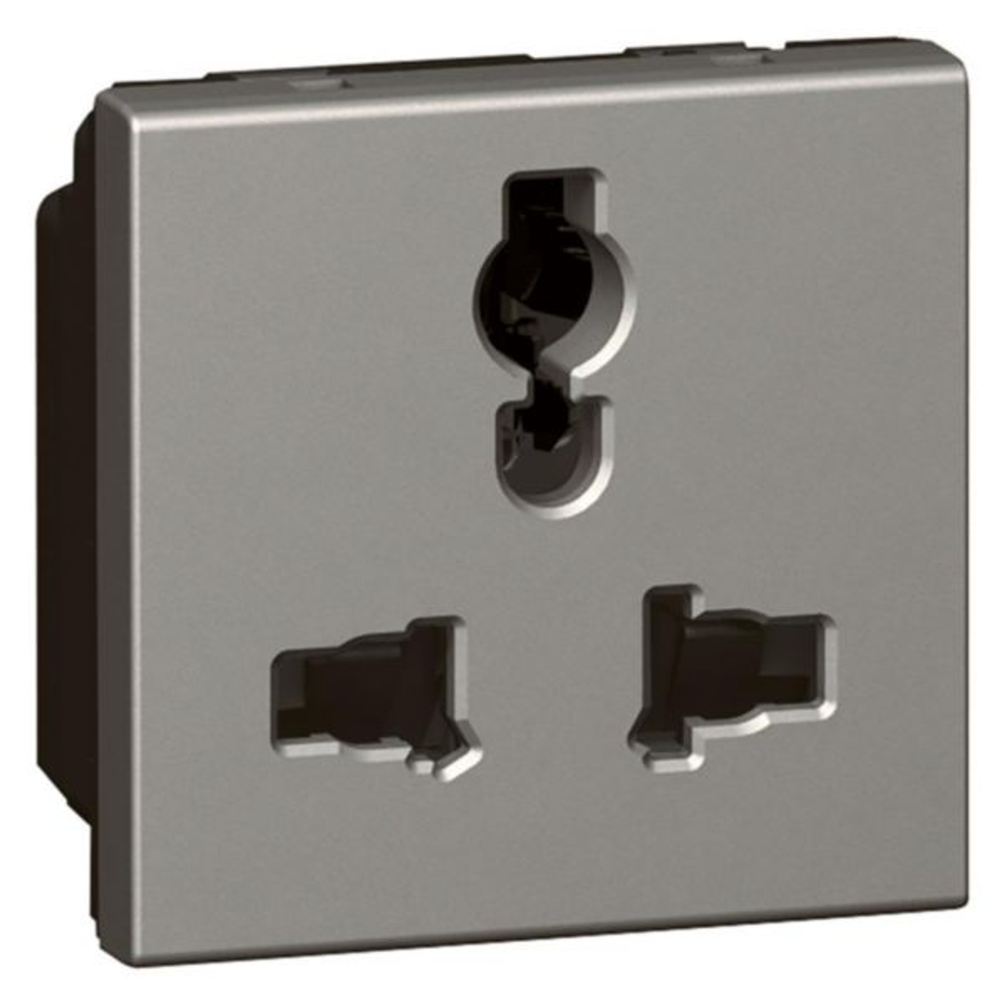 572623 Multistandard socket - 2P+E unswitched - shuttered - 2 modules -Magnesium