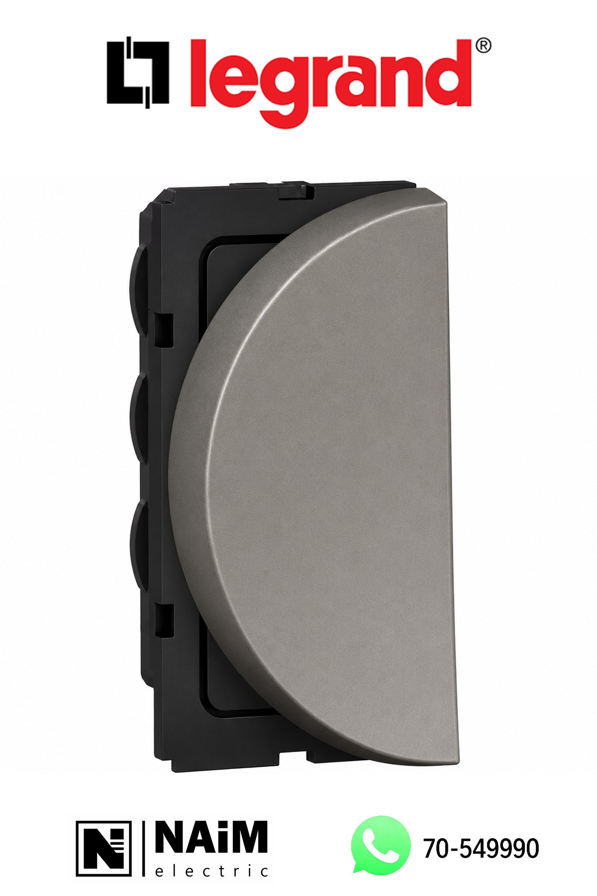 573110 1-way switch - 10 AX 250 V~ - round - 1 left module - magnesium