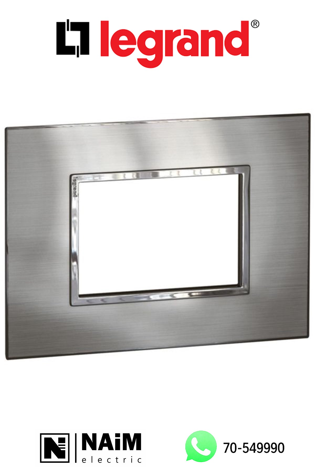 575276 Plate - Italian / US standard - square - 3 modules - stainless steel