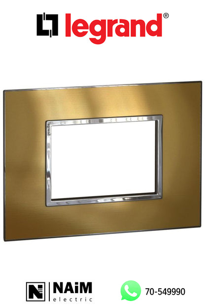 576450 Plate - Italian / US std - square - 3 modules - gold brass
