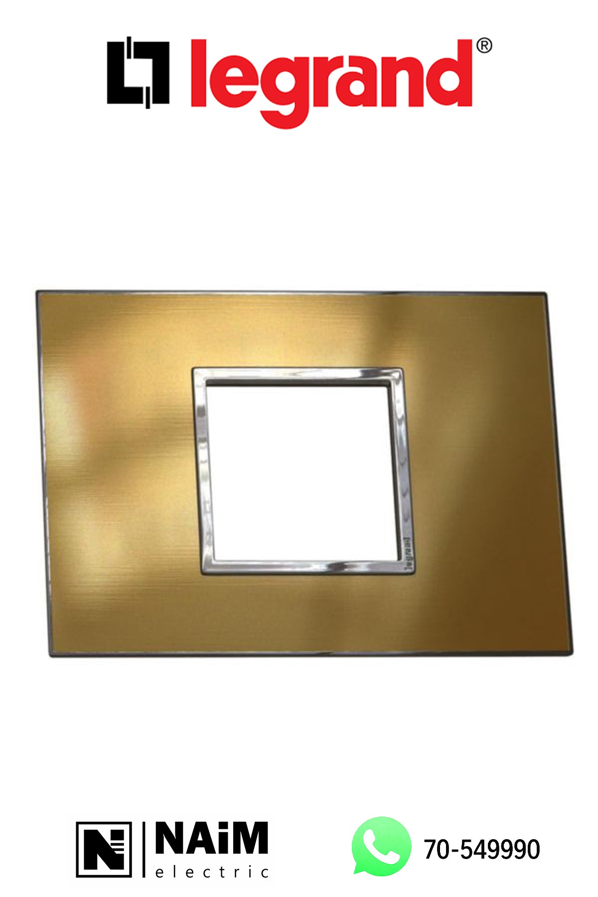 576430 Plate - Italian / US std - square - 2 modules - gold brass
