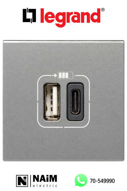 572577 1 USB Type-A + 1 USB Type-C charging socket 3 A / 15 W 230 V - 5 V= - 2 modules - Magnesium