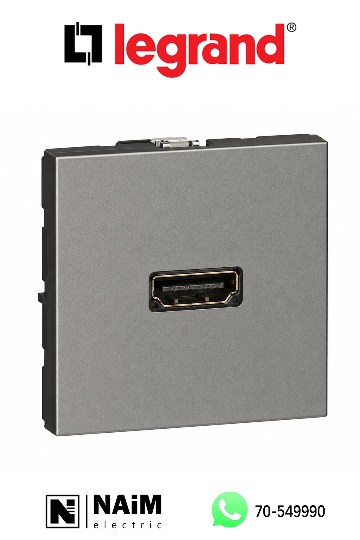 572781 HDMI SOCKET, SQUARE, MAGNESIUM FINISH, 2 MODULES