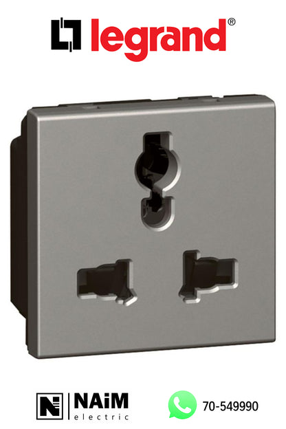 572623 Multistandard socket - 2P+E unswitched - shuttered - 2 modules -Magnesium