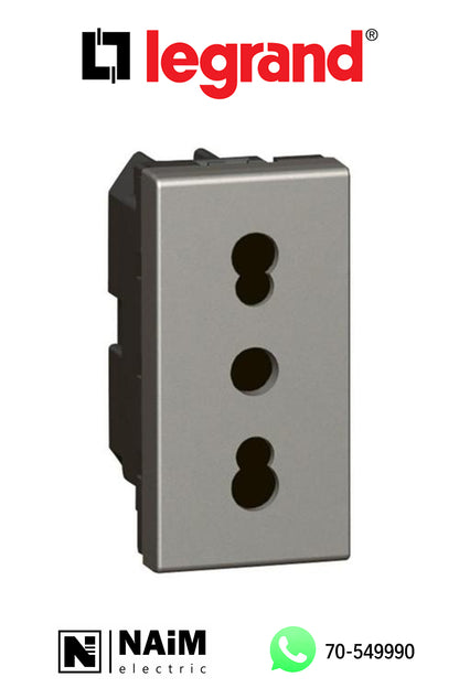 572601 Arteor Italian Standard Shuttered Socket Outlet 2P+ E 10/16A - 1 Module - Magnesium