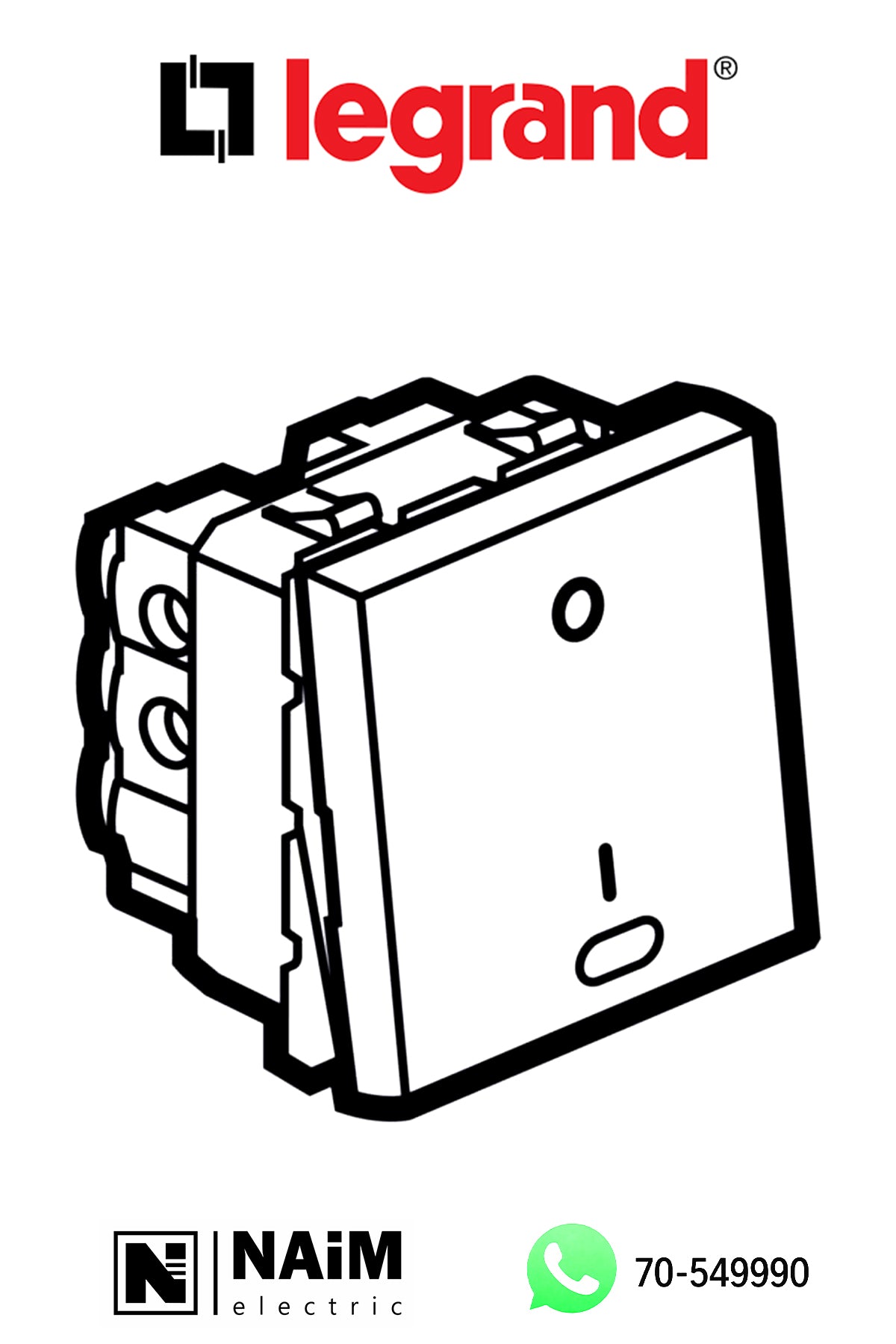 572547 1-way double pole switch - with indicator - 20 AX 250 V~ - 2 mod -magnnisium