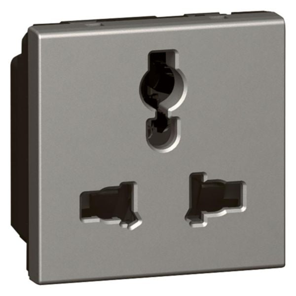 572623 Multistandard socket - 2P+E unswitched - shuttered - 2 modules -Magnesium