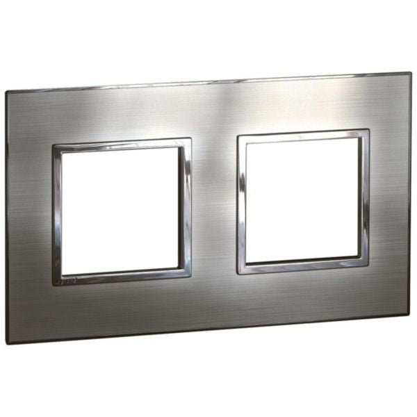 575026 Plate - French/German std - square - 2 x 2 modules -stainless steel