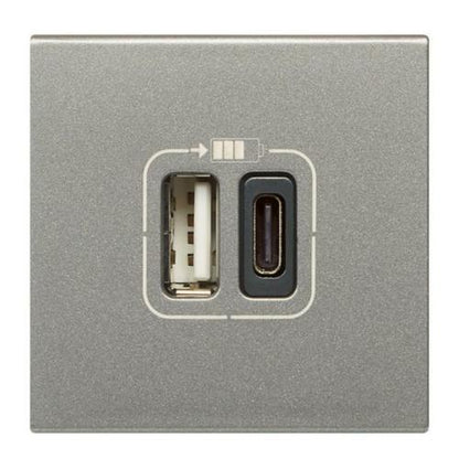 572577 1 USB Type-A + 1 USB Type-C charging socket 3 A / 15 W 230 V - 5 V= - 2 modules - Magnesium