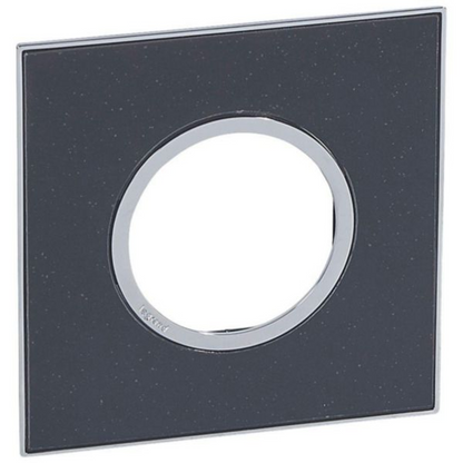 575603 Plate - French/German std - round - 2 or 2 x 1 mod - Mirror Black